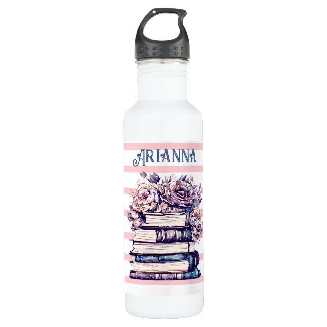 Personalized Antique Books and Roses   Stainless Steel Water Bottle (Front)