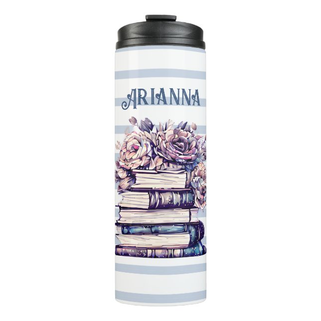 Personalized Antique Books and Roses   Thermal Tumbler (Front)
