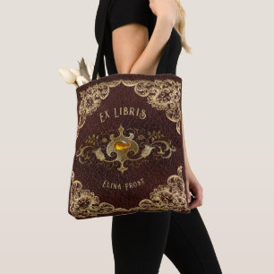 Personalized Antique Ex Libris Bookplate Polyester Tote Bag