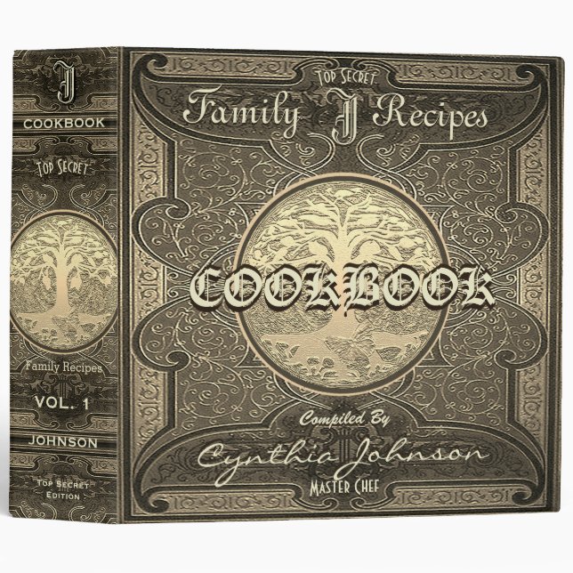 Personalized Antique Family Recipe Cookbook 3 Ring Binder (Front/Spine)