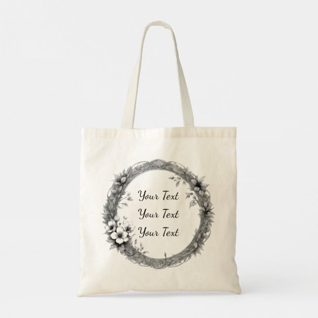 Personalized Antique Floral Sketch Tote (Back)