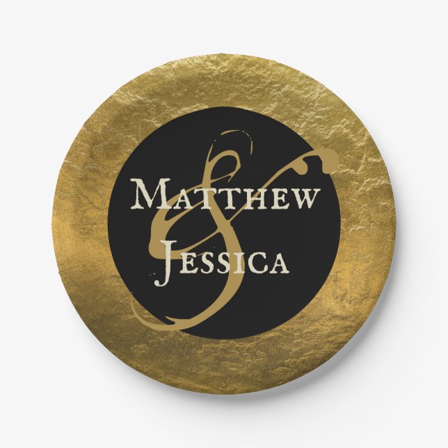 Personalized Antique Golden Faux Metal 7 inch Paper Plates (Front)