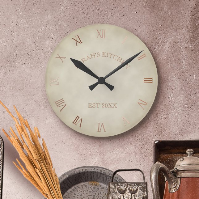 Personalized Antique Look Kitchen Country House Round Clock (A lovely addition to your farmhouse kitchen. Just add your name and year established)