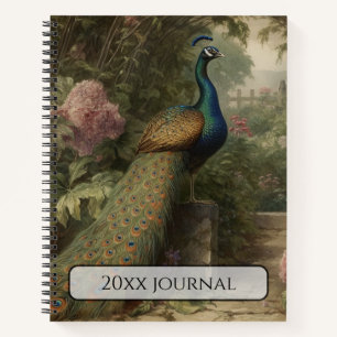 Personalized Antique Peacock Botanical Deluxe  Notebook