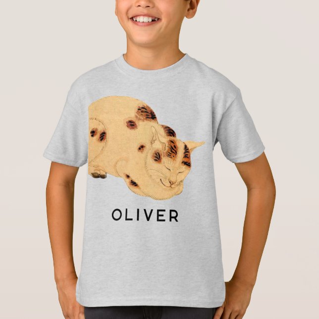 Personalized Antique Sleeping Cat Japanese Ukiyo-e T-Shirt (Front)