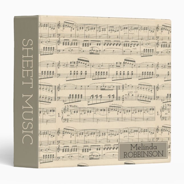 Personalized Antique Vintage Music Notebook Sheet 3 Ring Binder (Front/Spine)