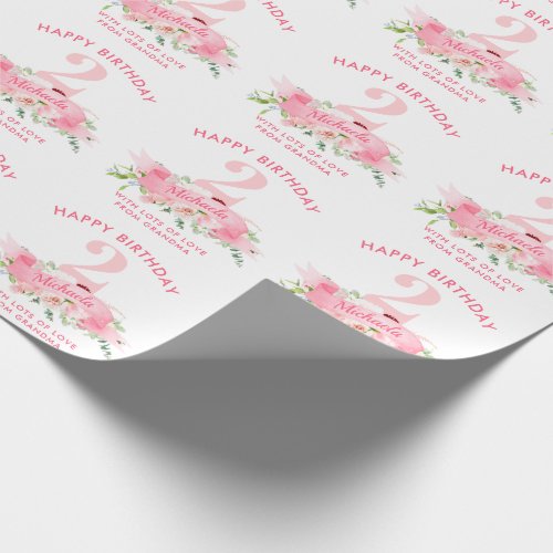 Personalized ANY AGE Pink Floral Girls Birthday Wrapping Paper