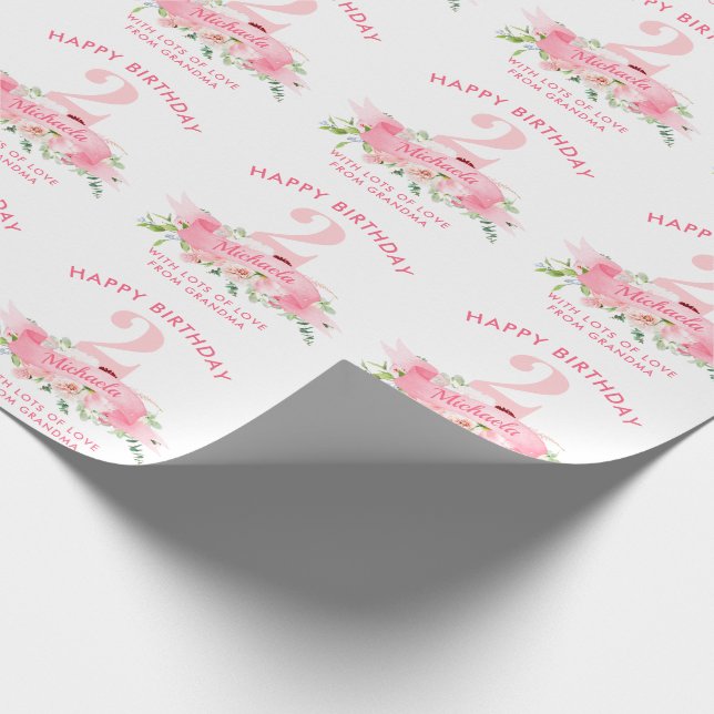 Personalized ANY AGE Pink Floral Girl's Birthday Wrapping Paper (Corner)