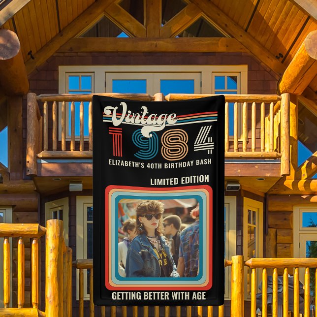 Personalized Any Age Vintage Custom Photo Birthday Banner (Creator Uploaded)