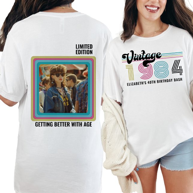 Personalized Any Age Vintage Photo Birthday Cool T-Shirt (Creator Uploaded)