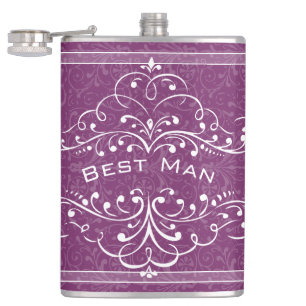 Personalized Any Color Vintage Flourish Best Man Hip Flask