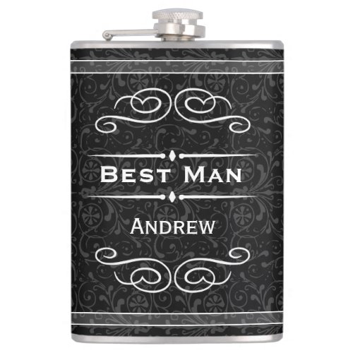 Personalized Any Color Vintage Flourish Best Man Hip Flask