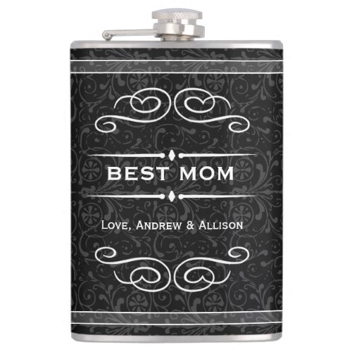 Personalized Any Color Vintage Flourish Best Mom Flask