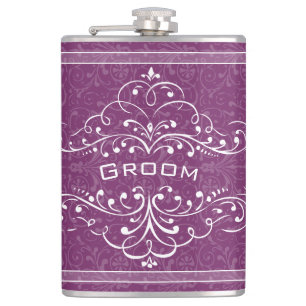Personalized Any Color Vintage Flourish Groom Hip Flask