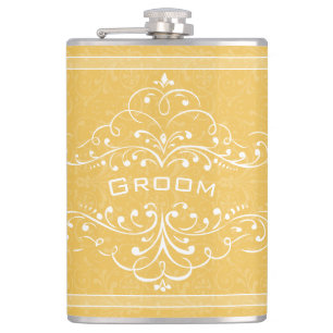 Personalized Any Color Vintage Flourish Groom Hip Flask