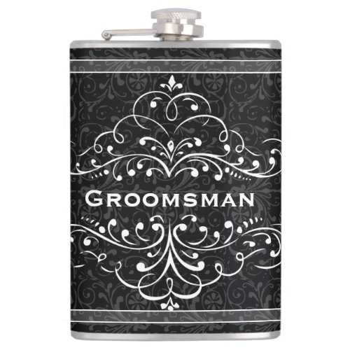 Personalized Any Color Vintage Flourish Groomsman Flask