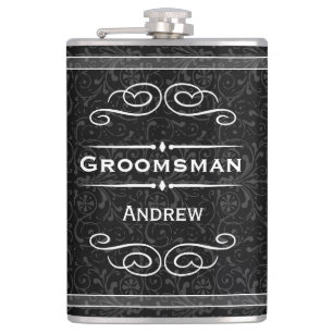 Personalized Any Color Vintage Flourish Groomsman Hip Flask