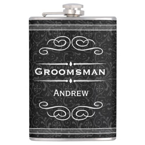 Personalized Any Color Vintage Flourish Groomsman Hip Flask