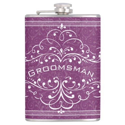 Personalized Any Color Vintage Flourish Groomsman Hip Flask