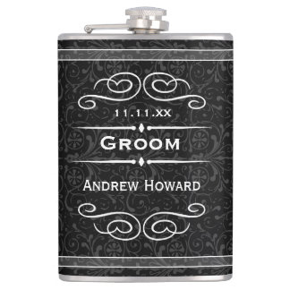 Personalized Any Color Vintage Groom Wedding Date Hip Flask