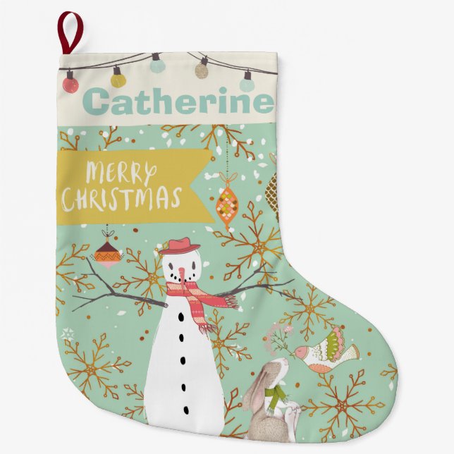Personalized ANY Name Mint Green Christmas Large Christmas Stocking (Front)