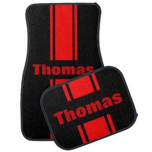 Personalized Any Name Red Racing Stripe Floor Mats