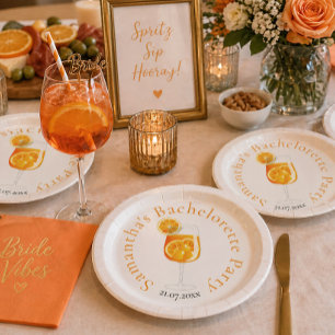 Personalized Aperol Spritz Bachelorette Party Paper Plates
