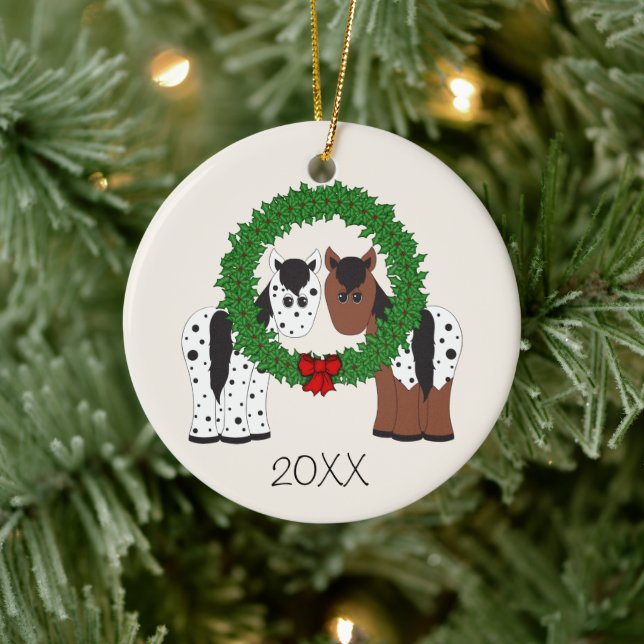Personalized Appaloosa Horse Couple 1st Christmas Ceramic Ornament (Tree)