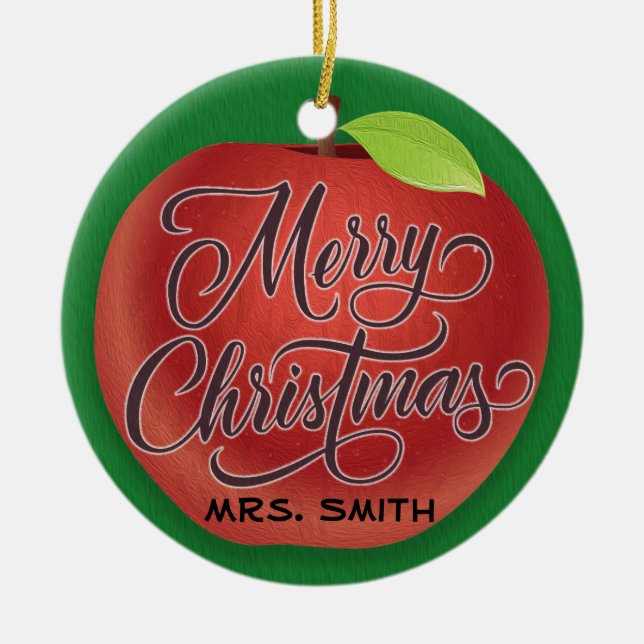 Personalized Apple Christmas Teacher Gift Ornament (Front)