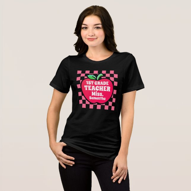 Personalized Apple First Grade Teacher Name Tri-Blend Shirt (Front Full)