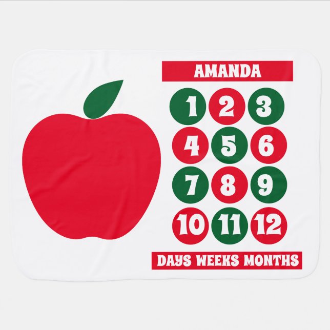 Personalized Apple Milestone Baby Blanket (Horizontal)