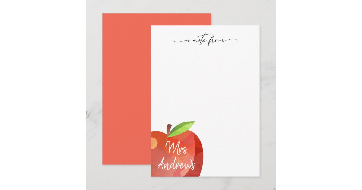 Personalized Apple Stationery | Teacher Note Cards | Zazzle