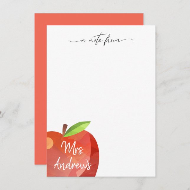 Personalized Apple Stationery | Teacher Note Cards (Front/Back)