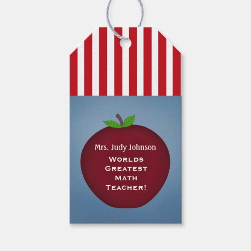 Personalized Apple Teacher Gift Tags Blue