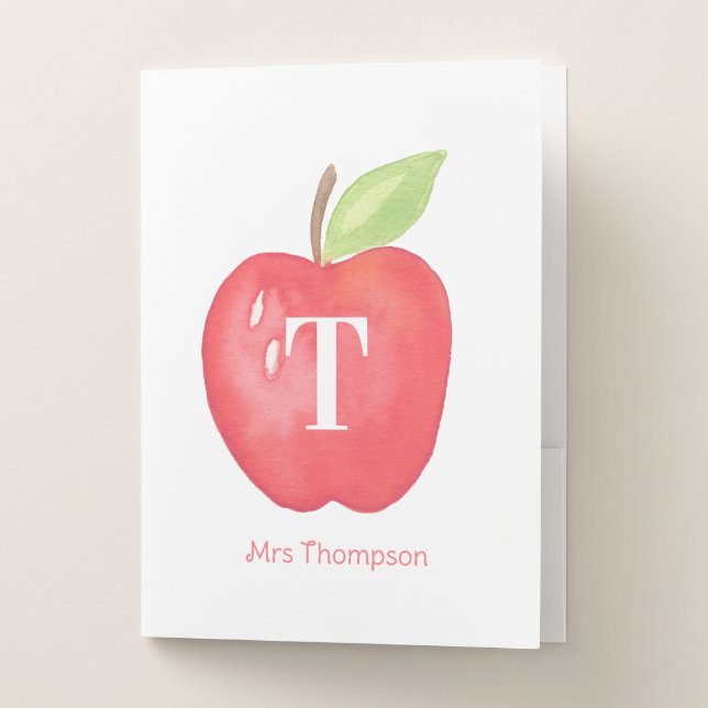 Personalized Apple | Teacher Monogram Pocket Folder (Front)