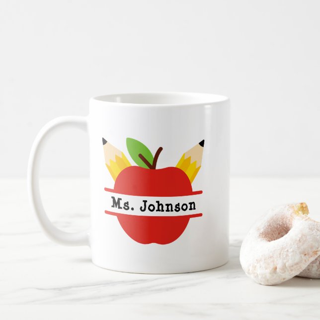 Personalized Apple Teacher Name Coffee Mug (With Donut)