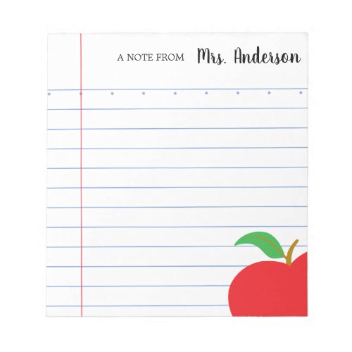 Personalized Apple  Teacher Notepad