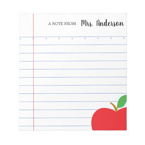 Personalized Apple  Teacher Notepad