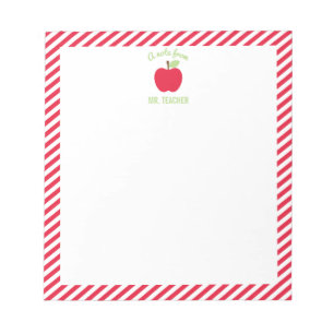 Personalized Apple Teacher Notepad, Red Notepad