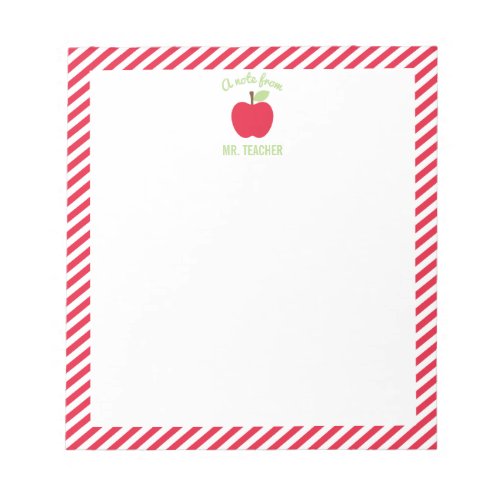 Personalized Apple Teacher Notepad Red Notepad