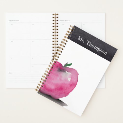 Personalized Apple Watercolor Thank you Teacher Planner