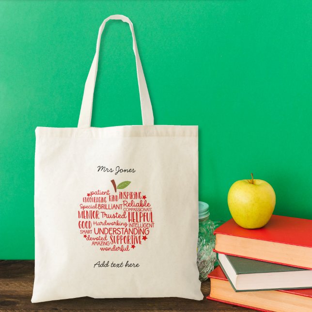 Personalized Apple Word Cloud Teacher Tote Bag (Creator Uploaded)
