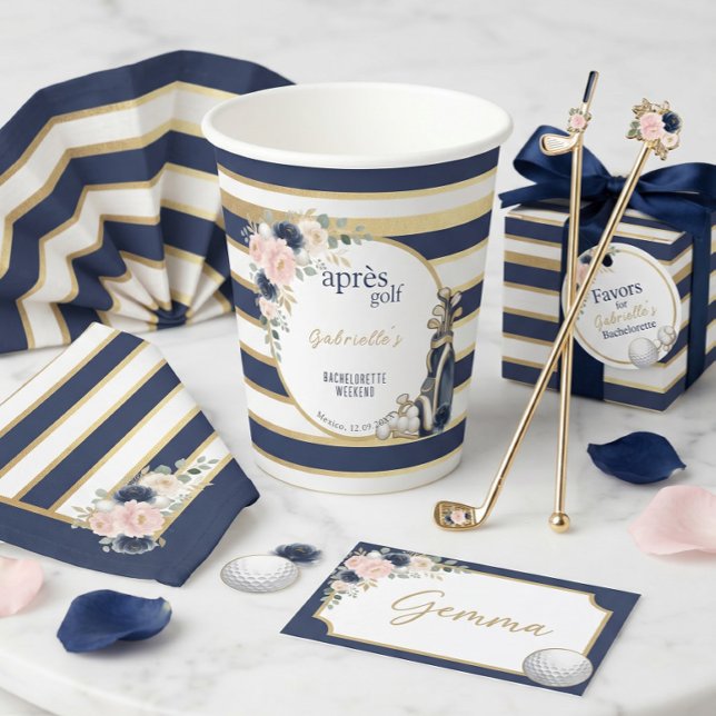 Personalized Après Golf Bachelorette Weekend Gold  Paper Cups (Creator Uploaded)