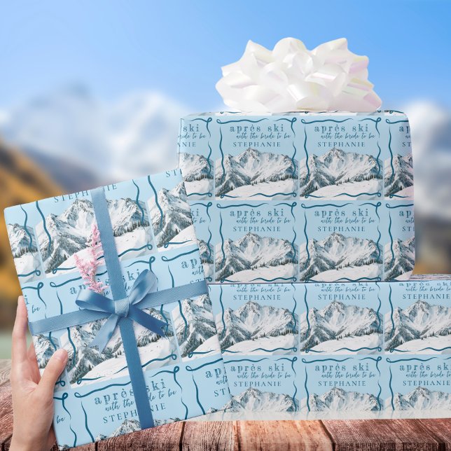 Personalized Apres Ski Blue Winter Bridal Shower Wrapping Paper (Creator Uploaded)