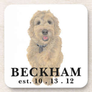 Personalized Apricot Golden Doodle Beverage Coaster