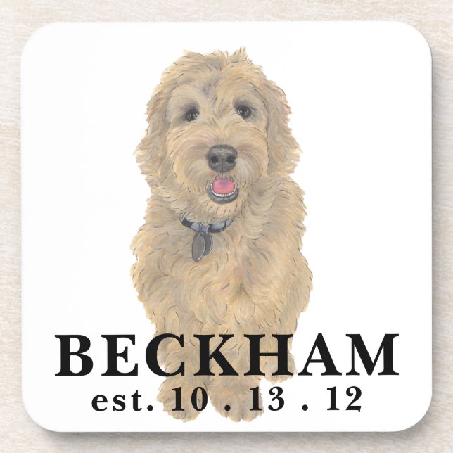 Personalized Apricot Golden Doodle Beverage Coaster (Front)