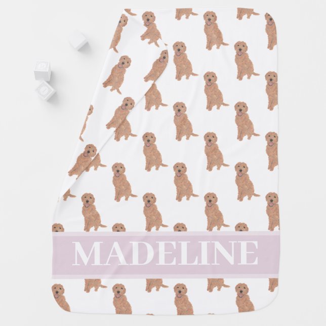 Personalized Apricot Red Golden Doodle Pink Baby Blanket (In Situ)