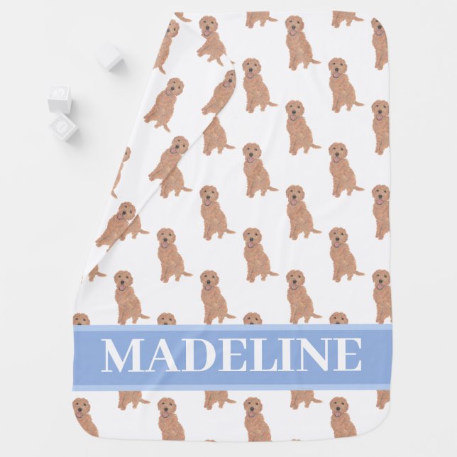 Personalized Apricot Red Golden Doodle Pink Baby Blanket (In Situ)