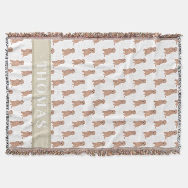 Personalized Apricot Red Golden Doodle Throw Blanket (Front)