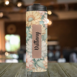Personalized April Birth Flower Daisy 16 oz Thermal Tumbler